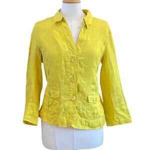 Jones NY Bright Yellow 100% Linen Jacket / Blazer, Pockets, Jacquard, Size 10